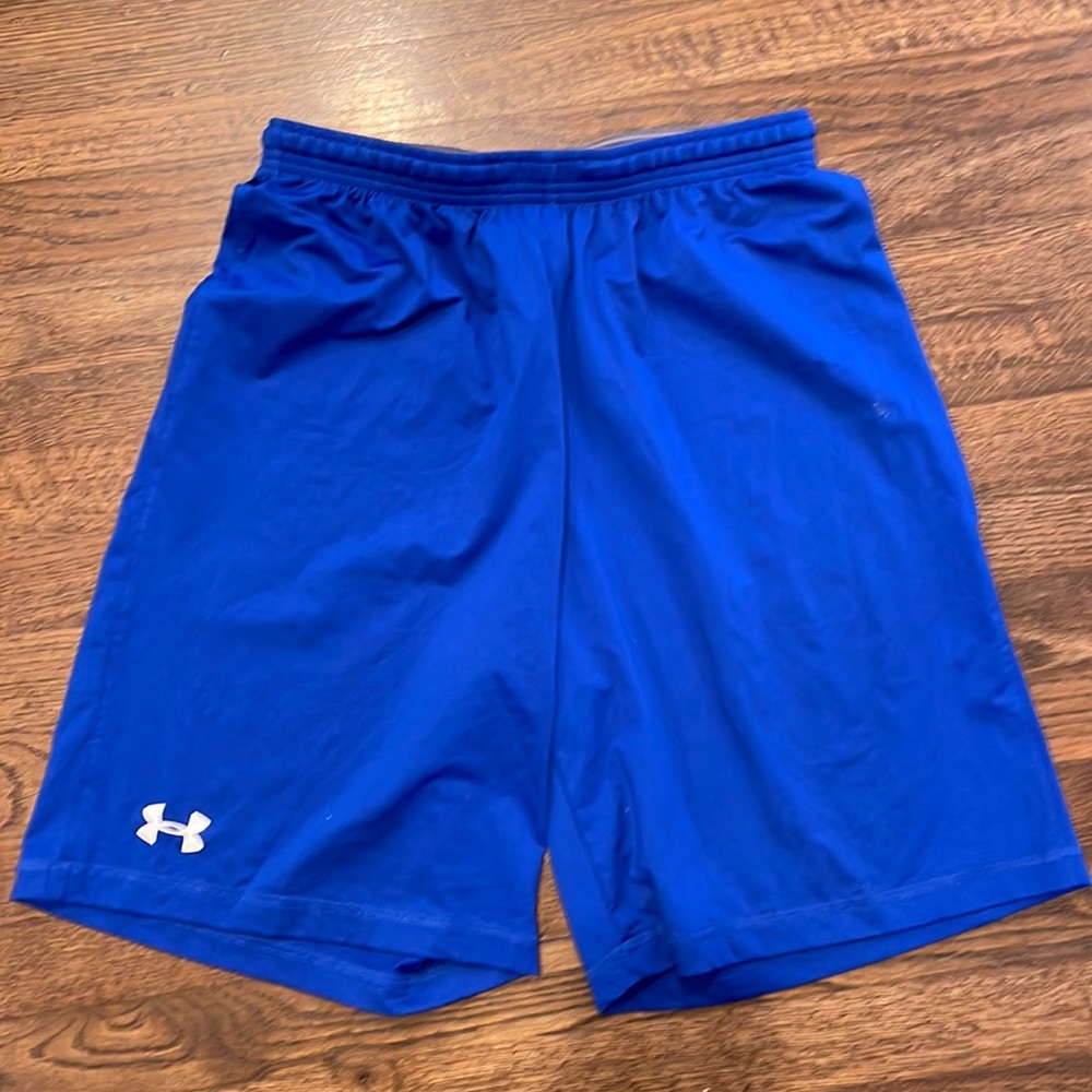 Under armor, blue medium shorts, athletic, basketball. Like new